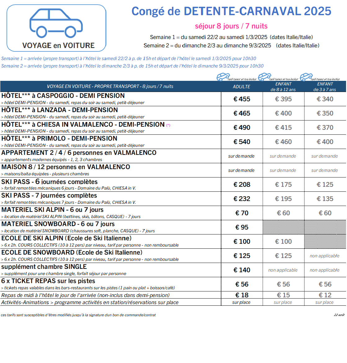 2025 CARNAVAL grille tarifs WEB VOITURE